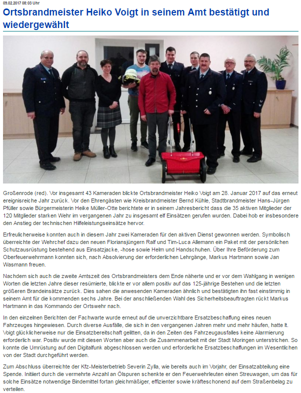 Northeim News vom 09.02.2017 / Original Pressemitteilung der FFW Großenrode